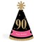 Big Dot of Happiness Chic 90th Birthday - Pink, Black and Gold - Cone Happy Birthday Party Hats for Adults - Set of 8 (Standard Size)